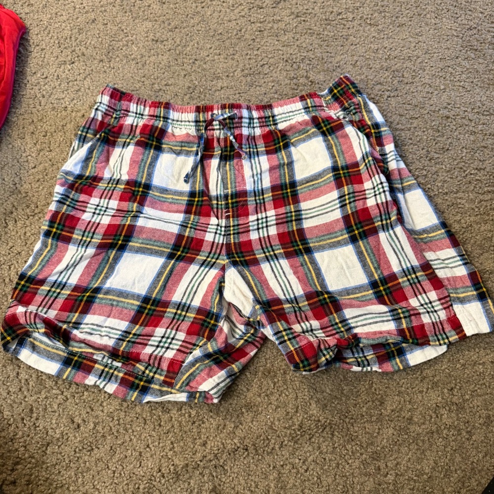 Old Navy Mens Plaid Pajama Shorts Red White Blue Yellow Tartan Sleepwear Large